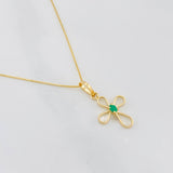 Set Cadena Veneciana + Dije Cruz Piedra Centro Esmeralda 0.03pts / 1.45g / 40.05cm Oro Amarillo 18K