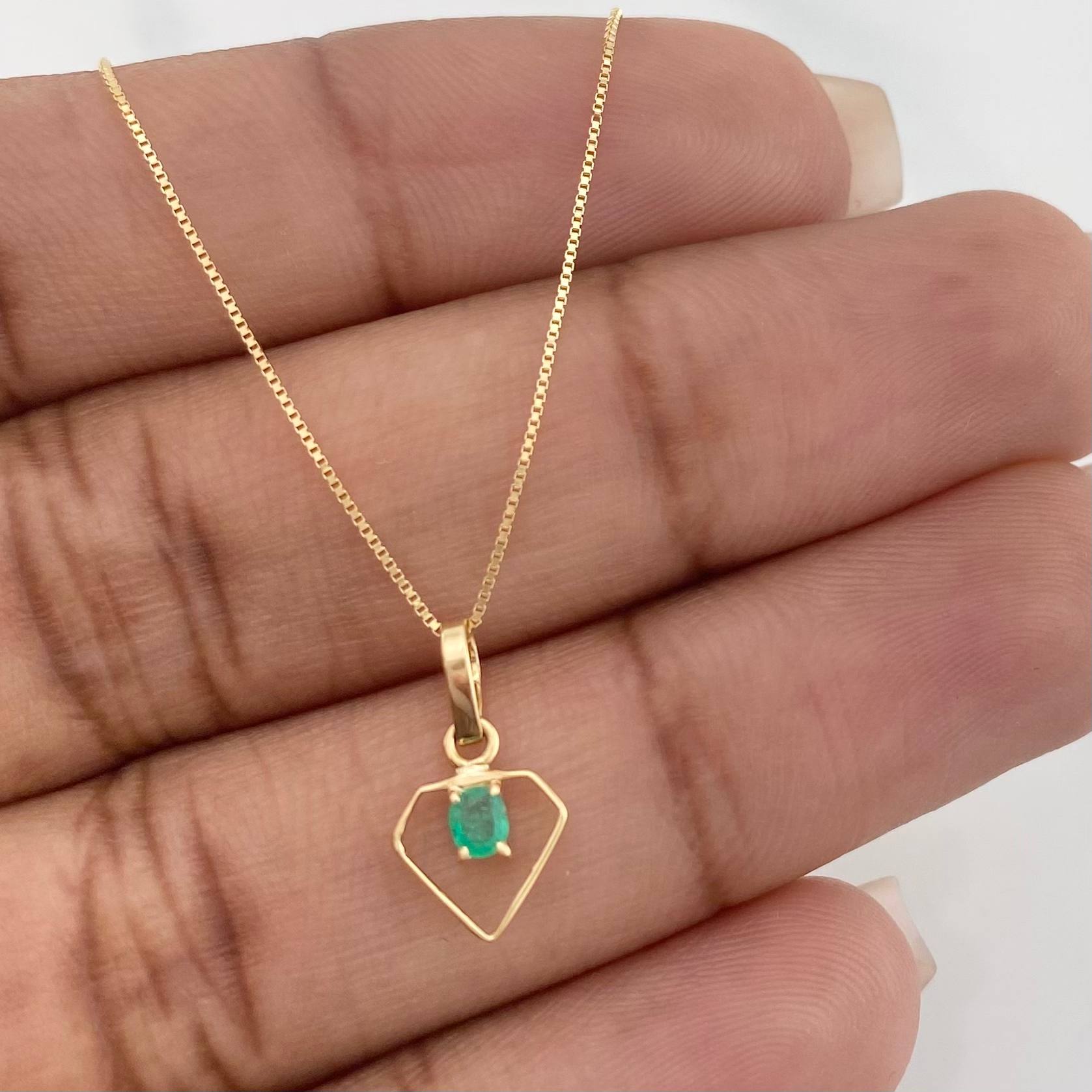 Set Cadena Veneciana + Dije Diamante Esmeralda 0.06pts / 1.3g / 40cm Oro Amarillo 18K