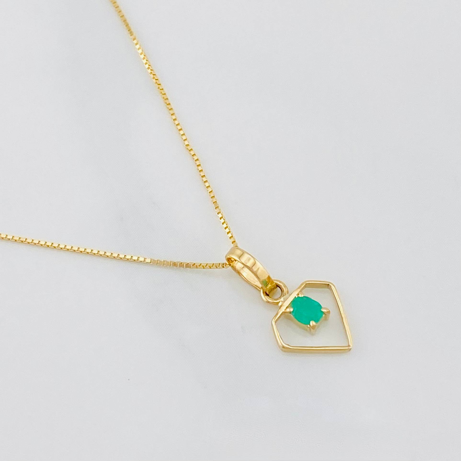 Set Cadena Veneciana + Dije Diamante Esmeralda 0.06pts / 1.3g / 40cm Oro Amarillo 18K