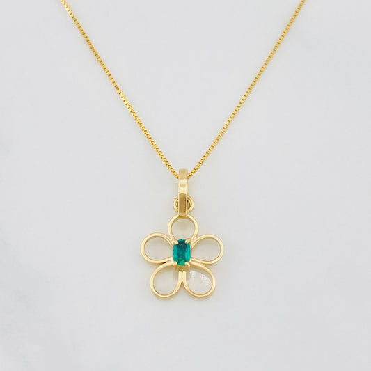 Set Cadena Veneciana + Dije Flor Esmeralda 0.05pts / 1.6g / 40cm Oro Amarillo 18K