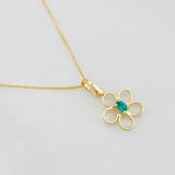 Set Cadena Veneciana + Dije Flor Esmeralda 0.05pts / 1.6g / 40cm Oro Amarillo 18K