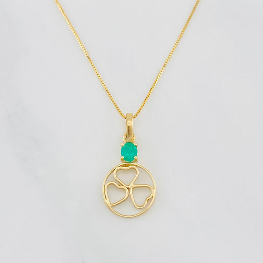 Set Cadena Veneciana + Dije Circulo Corazones Esmeralda 0.15pts / 1.7g / 40cm Oro Amarillo 18K