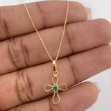 Set Cadena Veneciana + Dije Cruz Piedra Centro Esmeralda 0.03pts / 1.45g / 40.05cm Oro Amarillo 18K