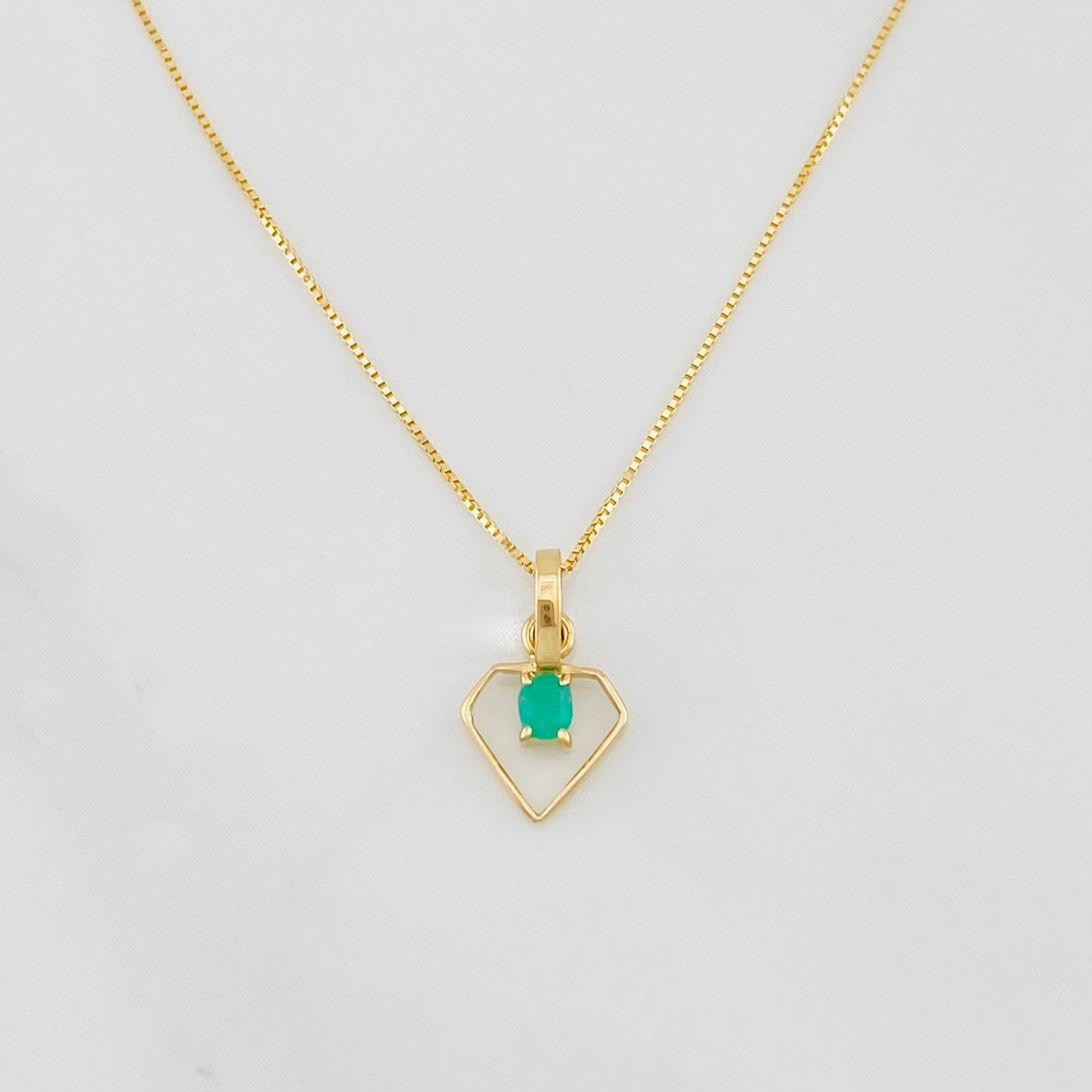 Set Cadena Veneciana + Dije Diamante Esmeralda 0.06pts / 1.3g / 40cm Oro Amarillo 18K