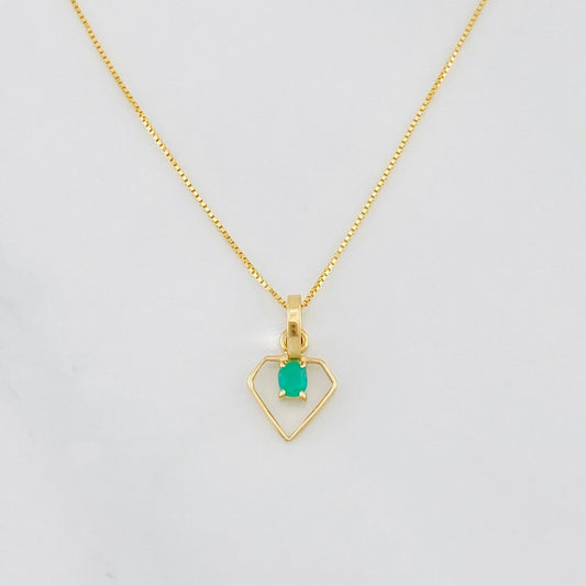 Set Cadena Veneciana + Dije Diamante Esmeralda 0.06pts / 1.3g / 40cm Oro Amarillo 18K