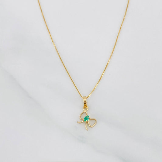 Set Cadena Veneciana + Dije Moño Esmeralda 0.02pts / 1.45g / 40cm Oro Amarillo 18K