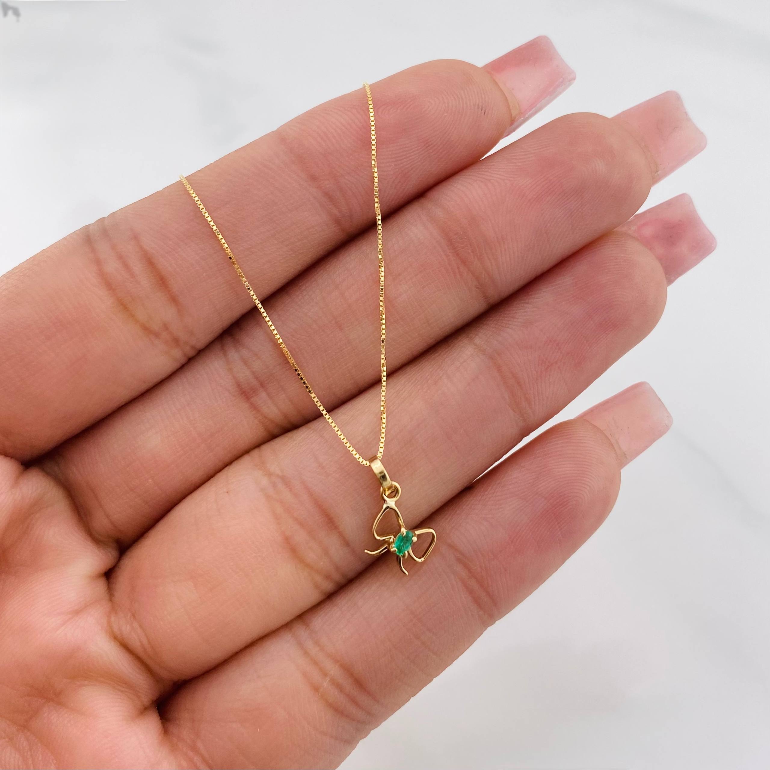 Set Cadena Veneciana + Dije Moño Esmeralda 0.04pts / 1.35g / 40.05cm Oro Amarillo 18K
