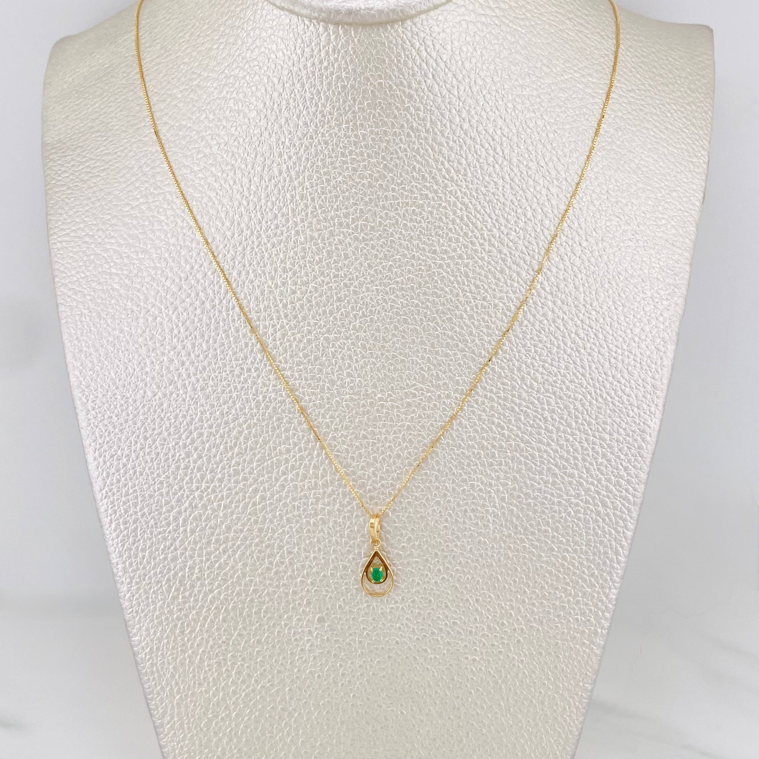 Set Cadena Veneciana + Dije Doble Lagrima Esmeralda 0.05pts / 1.5g / 40.05cm Oro Amarillo 18K