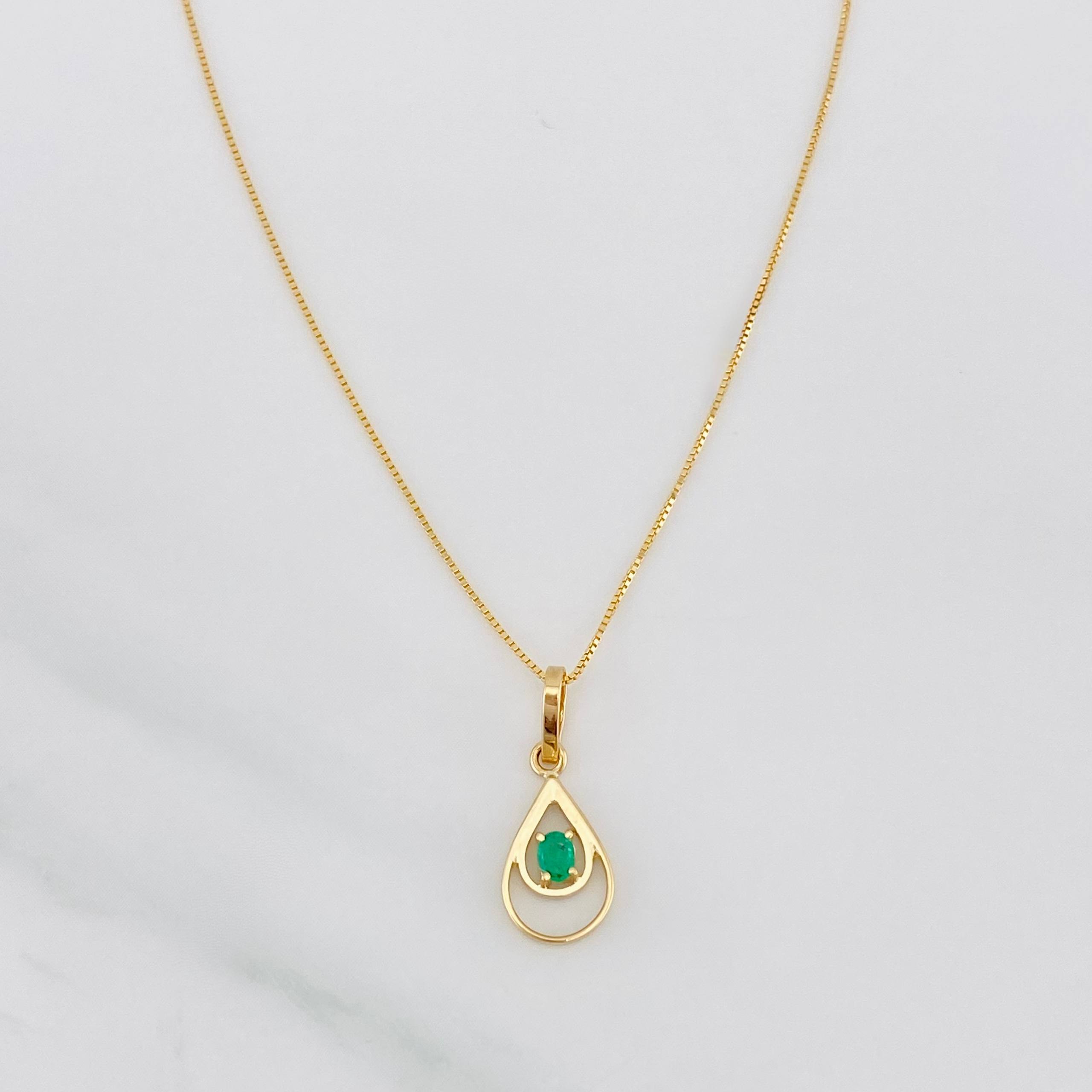 Set Cadena Veneciana + Dije Doble Lagrima Esmeralda 0.05pts / 1.5g / 40.05cm Oro Amarillo 18K