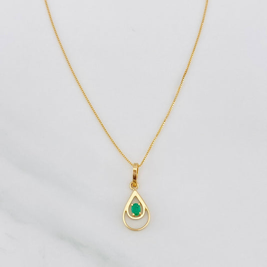 Set Cadena Veneciana + Dije Doble Lagrima Esmeralda 0.05pts / 1.5g / 40cm Oro Amarillo 18K