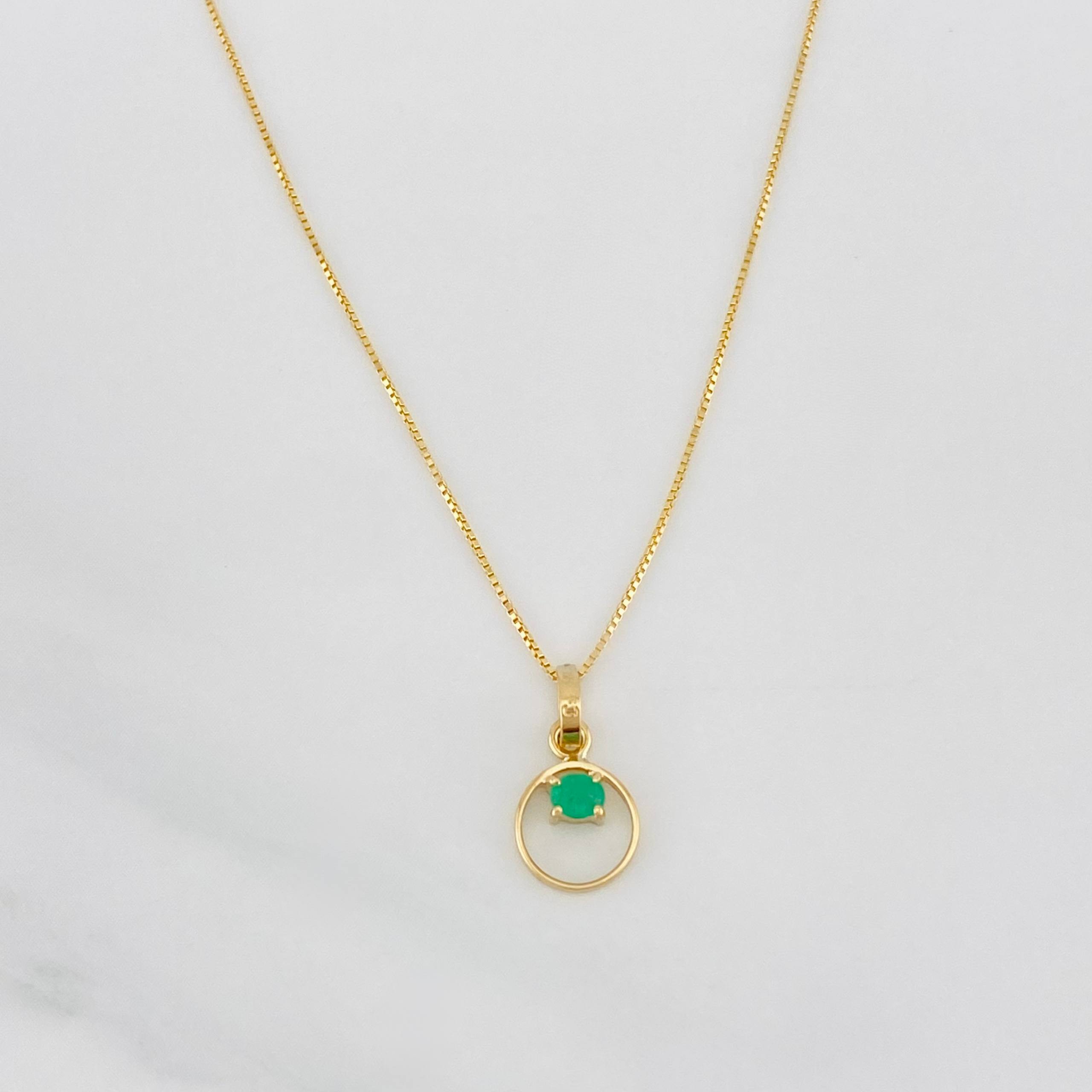 Set Cadena Veneciana + Dije Circular Esmeralda 0.05pts / 1.35g / 40.05cm Oro Amarillo 18K