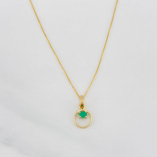 Set Cadena Veneciana + Dije Circular Esmeralda 0.05pts / 1.35g / 40cm Oro Amarillo 18K