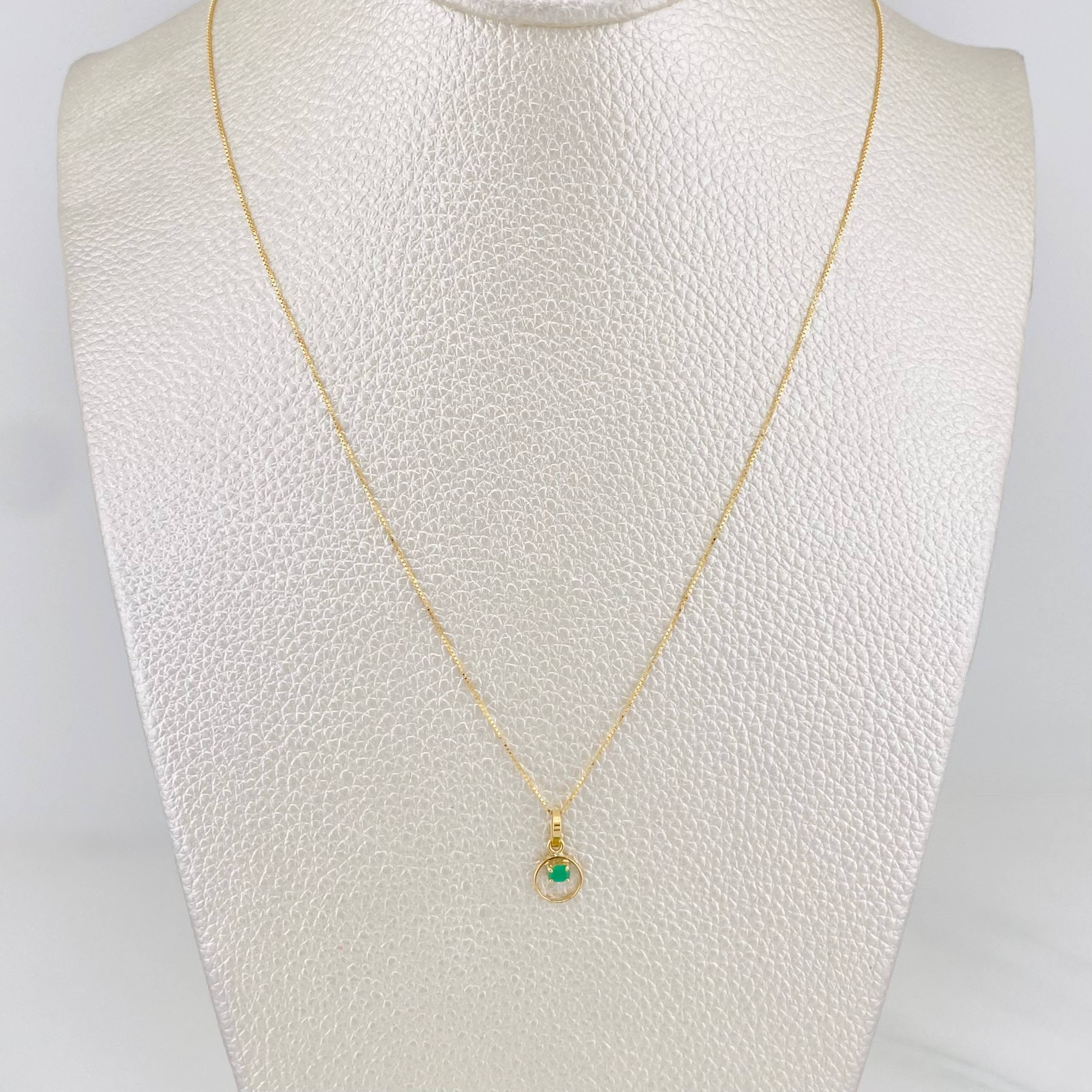Set Cadena Veneciana + Dije Circular Esmeralda 0.05pts / 1.35g / 40.05cm Oro Amarillo 18K
