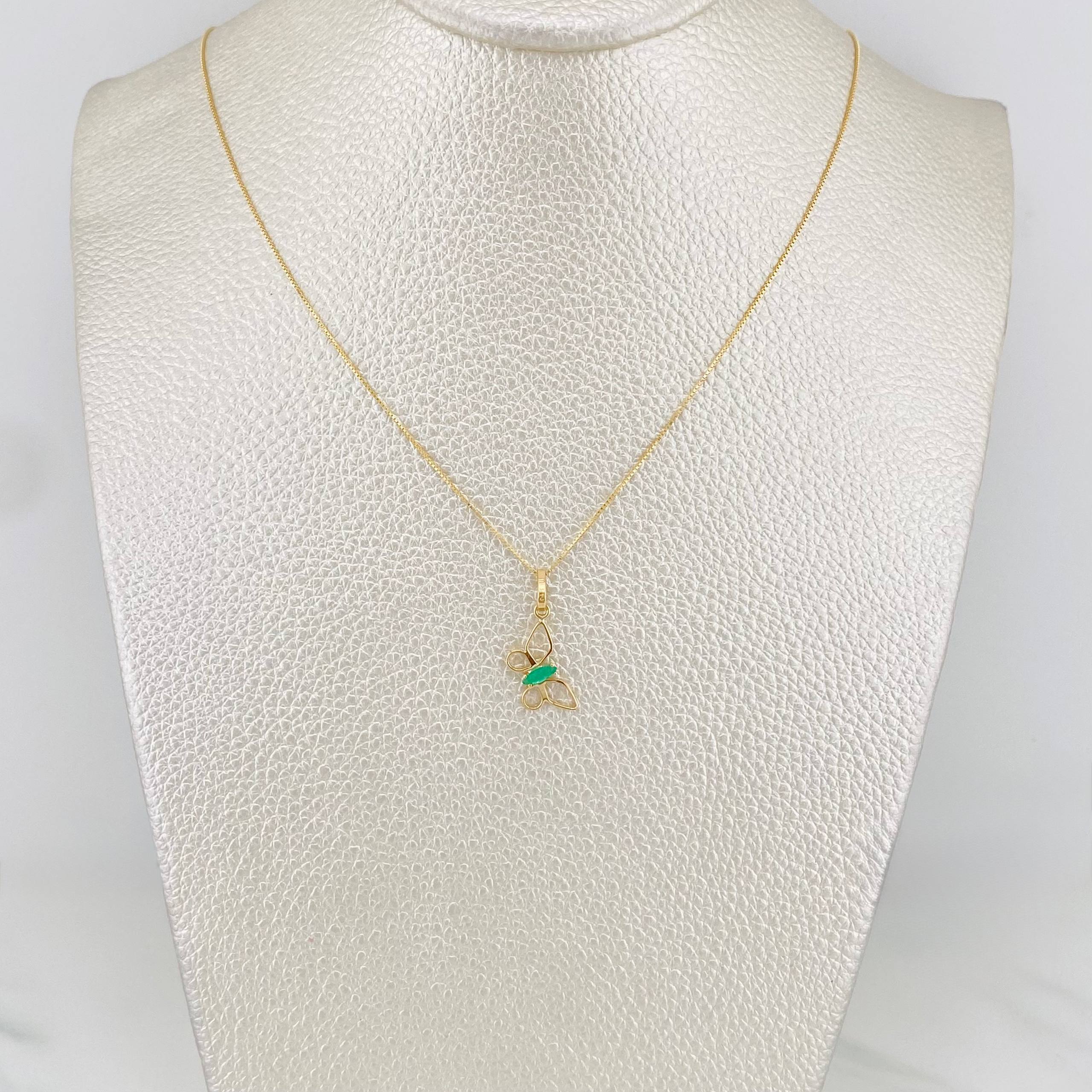 Set Cadena Veneciana + Dije Mariposa Esmeralda 0.04pts / 1.5g / 40.05cm Oro Amarillo 18K