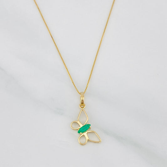 Set Cadena Veneciana + Dije Mariposa Esmeralda 0.04pts / 1.5g / 40cm Oro Amarillo 18K