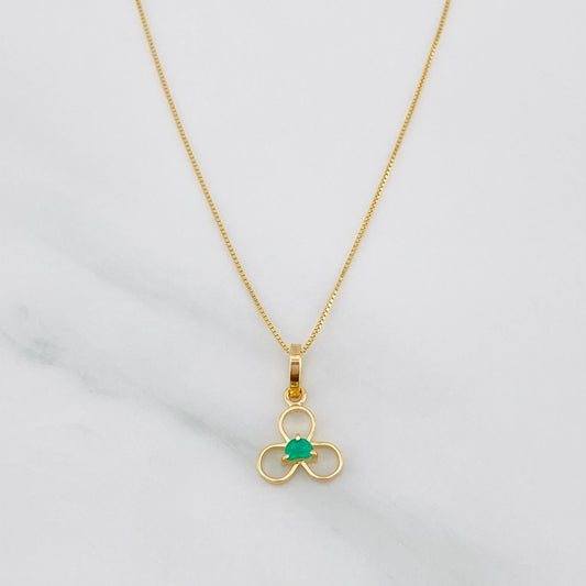 Set Cadena Veneciana + Dije Flor Esmeralda 0.06pts / 1.35g / 40cm Oro Amarillo 18K