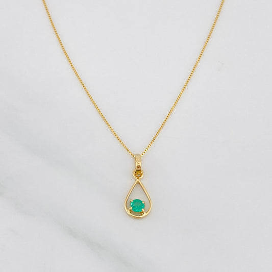 Set Cadena Veneciana + Dije Lagrima Esmeralda 0.07pts / 1.4g / 40cm Oro Amarillo 18K