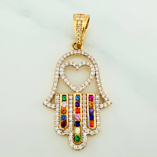 Dije Mano Hamsa 4.4 g / 4 cm Dos Oros Amarillo Blanco 18K