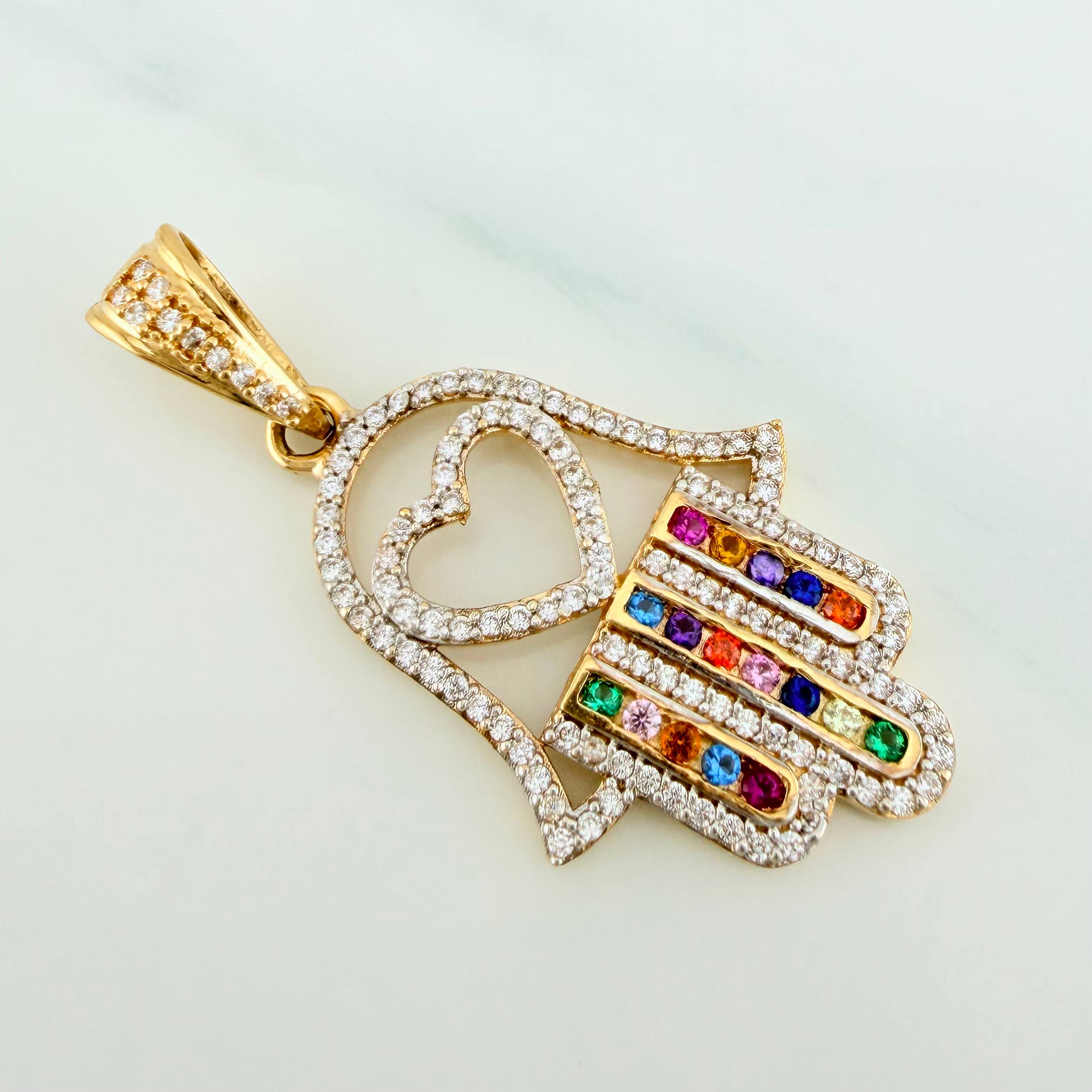 Dije Mano Hamsa 4.4 g / 4 cm Dos Oros Amarillo Blanco 18K