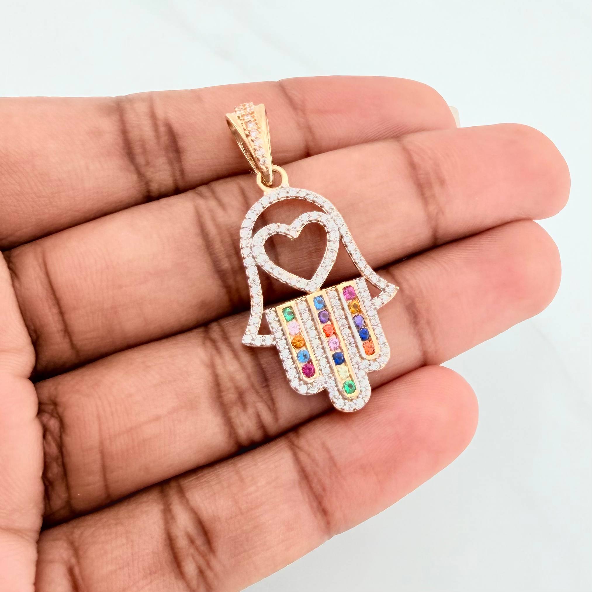 Dije Mano Hamsa 4.4 g / 4 cm Dos Oros Amarillo Blanco 18K