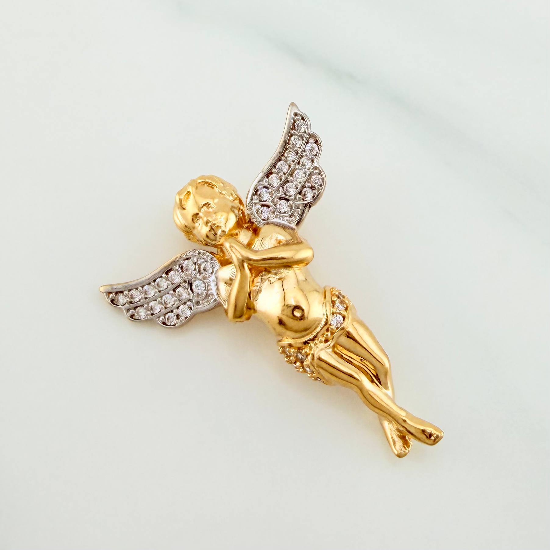 Dije Angel De La Guarda 4.5 g / 3 cm Dos Oros Amarillo Blanco 18K