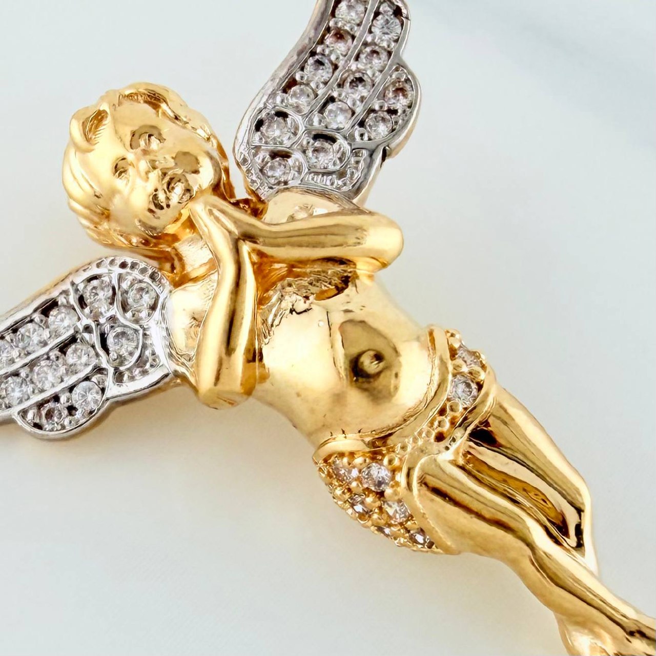 Dije Angel De La Guarda 4.5 g / 3 cm Dos Oros Amarillo Blanco 18K