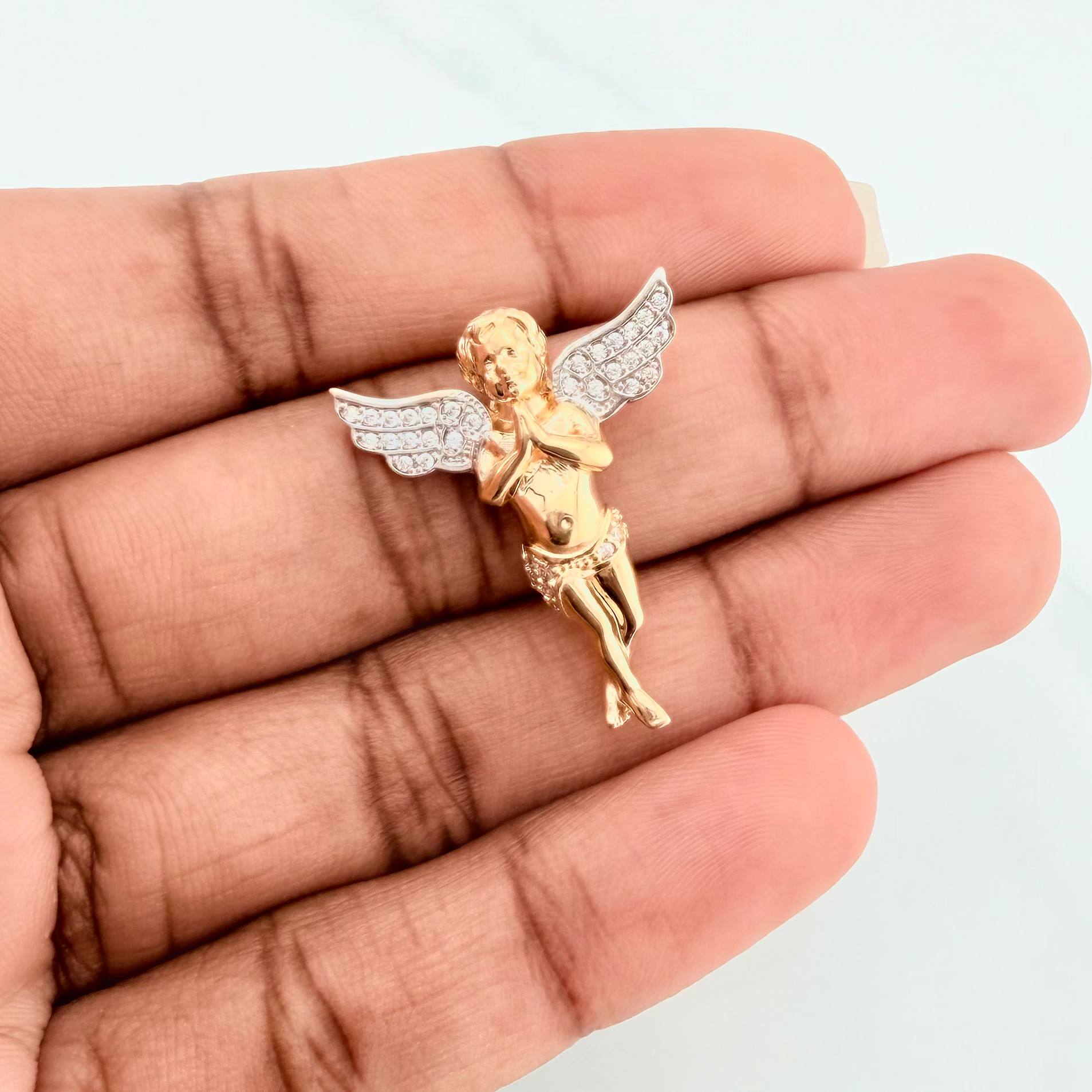 Dije Angel De La Guarda 4.5 g / 3 cm Dos Oros Amarillo Blanco 18K