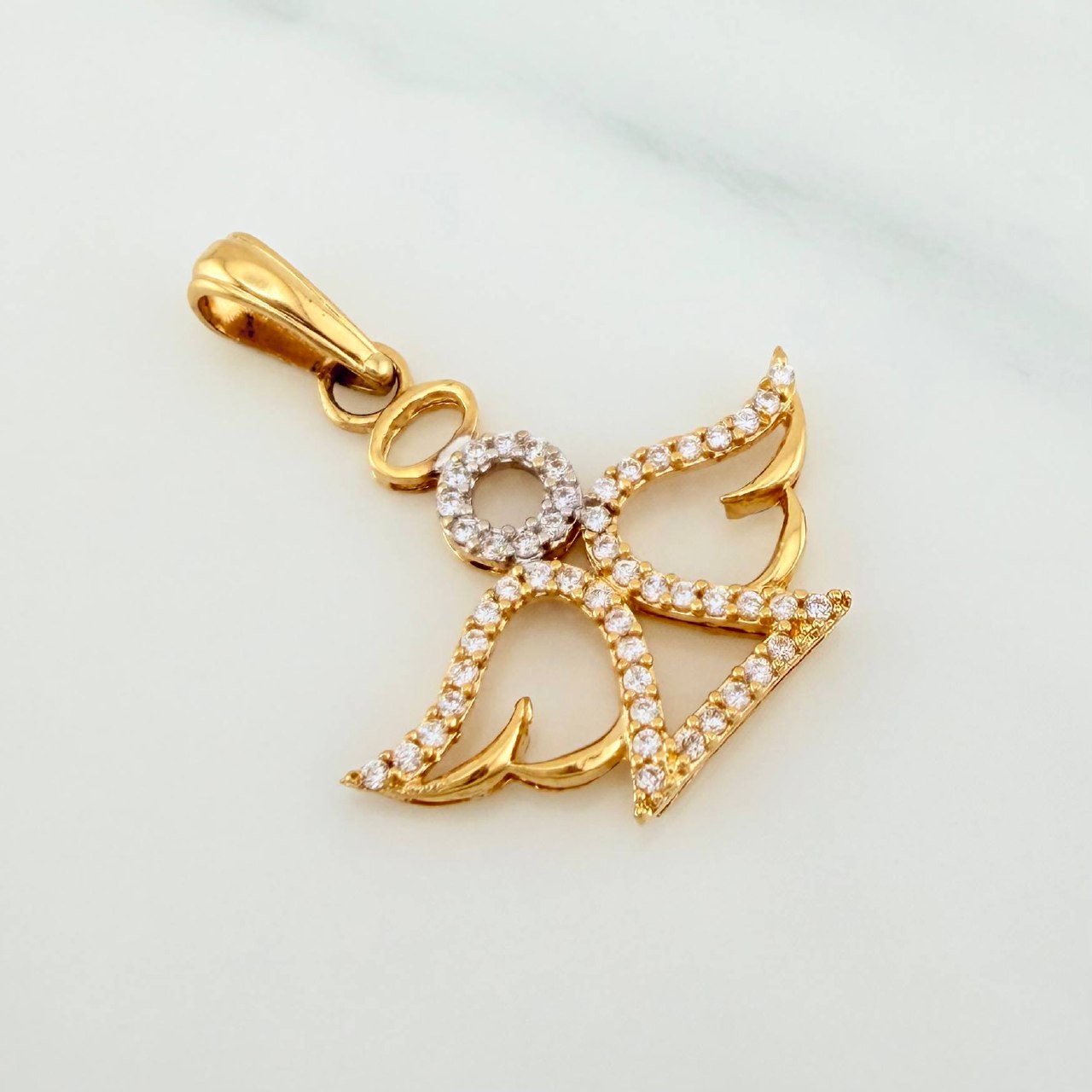 Dije Angel 2.1 g / 3 cm Dos Oros Amarillo Blanco 18K