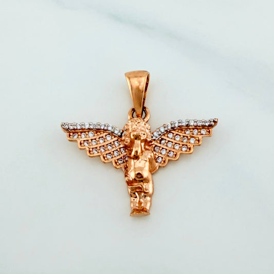 Dije Angel De La Guarda 2.75 g / 2.5 cm  Dos Oros Blanco Rosa 18K