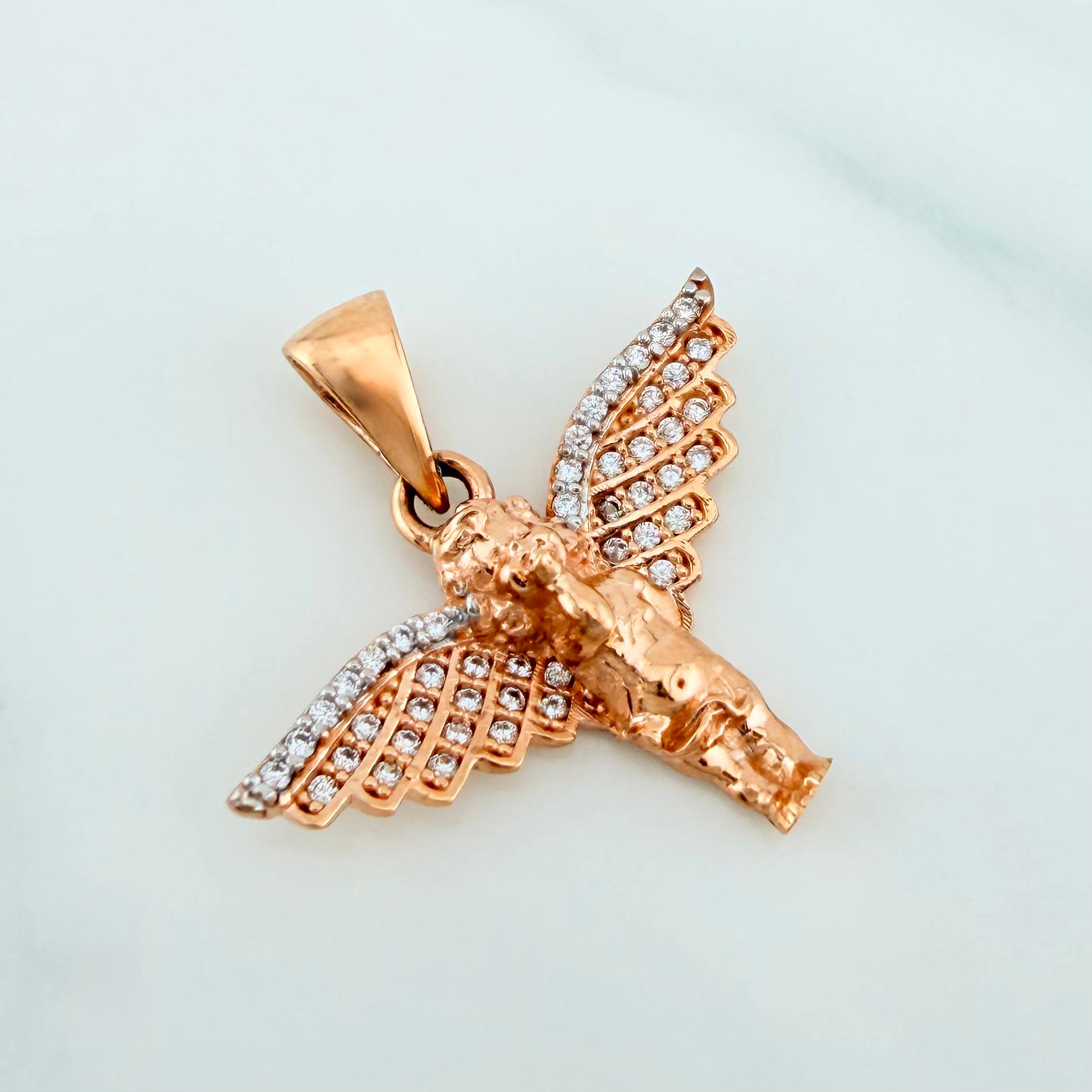 Dije Angel De La Guarda 2.75 g / 2.5 cm  Dos Oros Blanco Rosa 18K