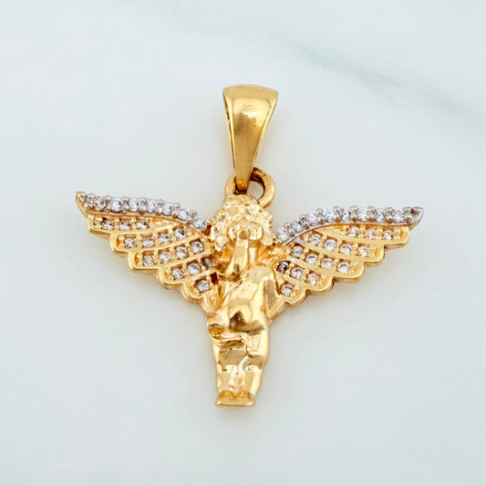 Dije Angel De La Guarda 2.8 g / 2.5 cm Dos Oros Amarillo Blanco 18K