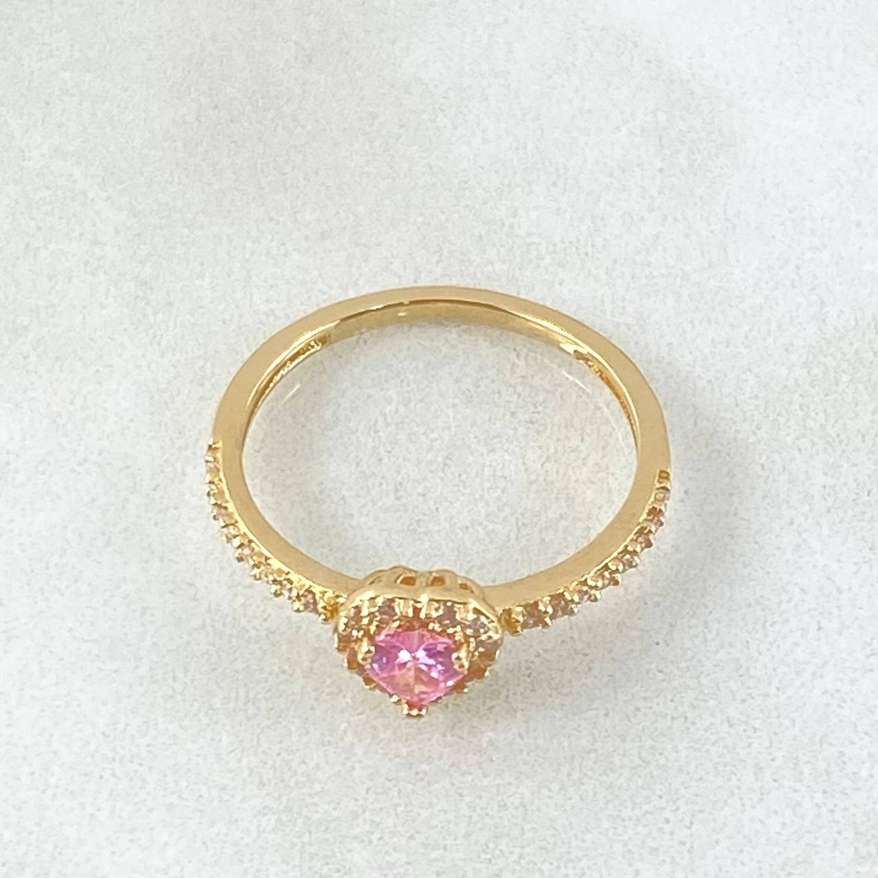 Anillo Solitario Halo Corazón 1.7gr / T5 1/4 / Oro 18K