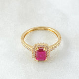 Anillo Solitario Halo Rectangular 2.35gr / T6 / Oro Amarillo 18K