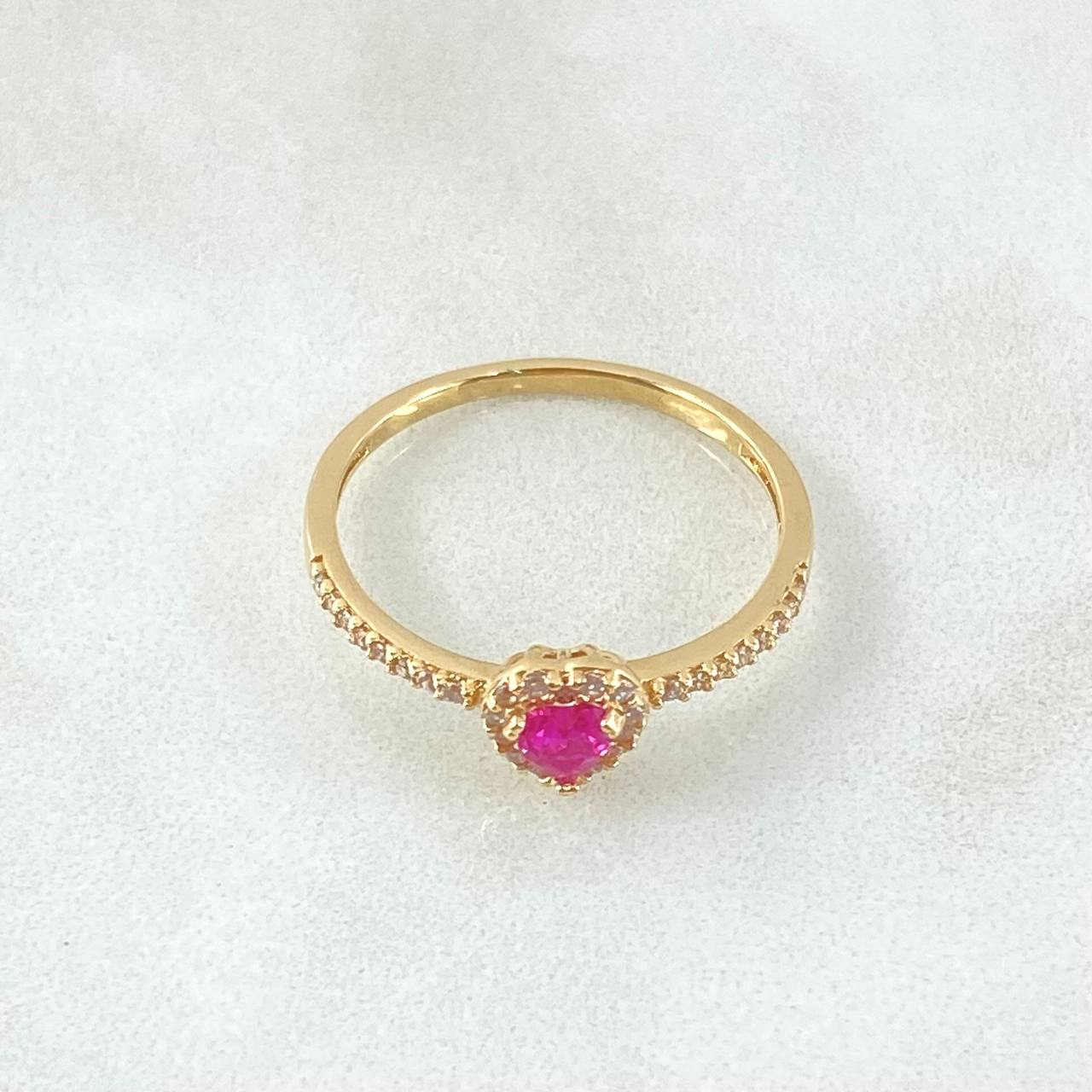 Anillo Solitario Halo Corazón 1.85gr / T5 3/4 / Oro 18K