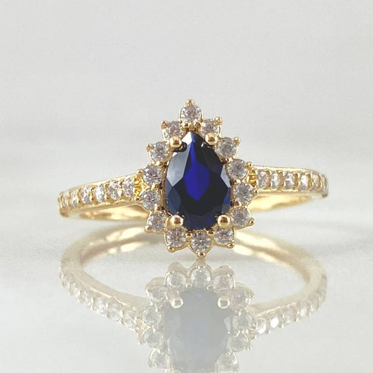 Anillo Solitario Halo Gota 2.15gr / T5 1/4 / Oro 18K