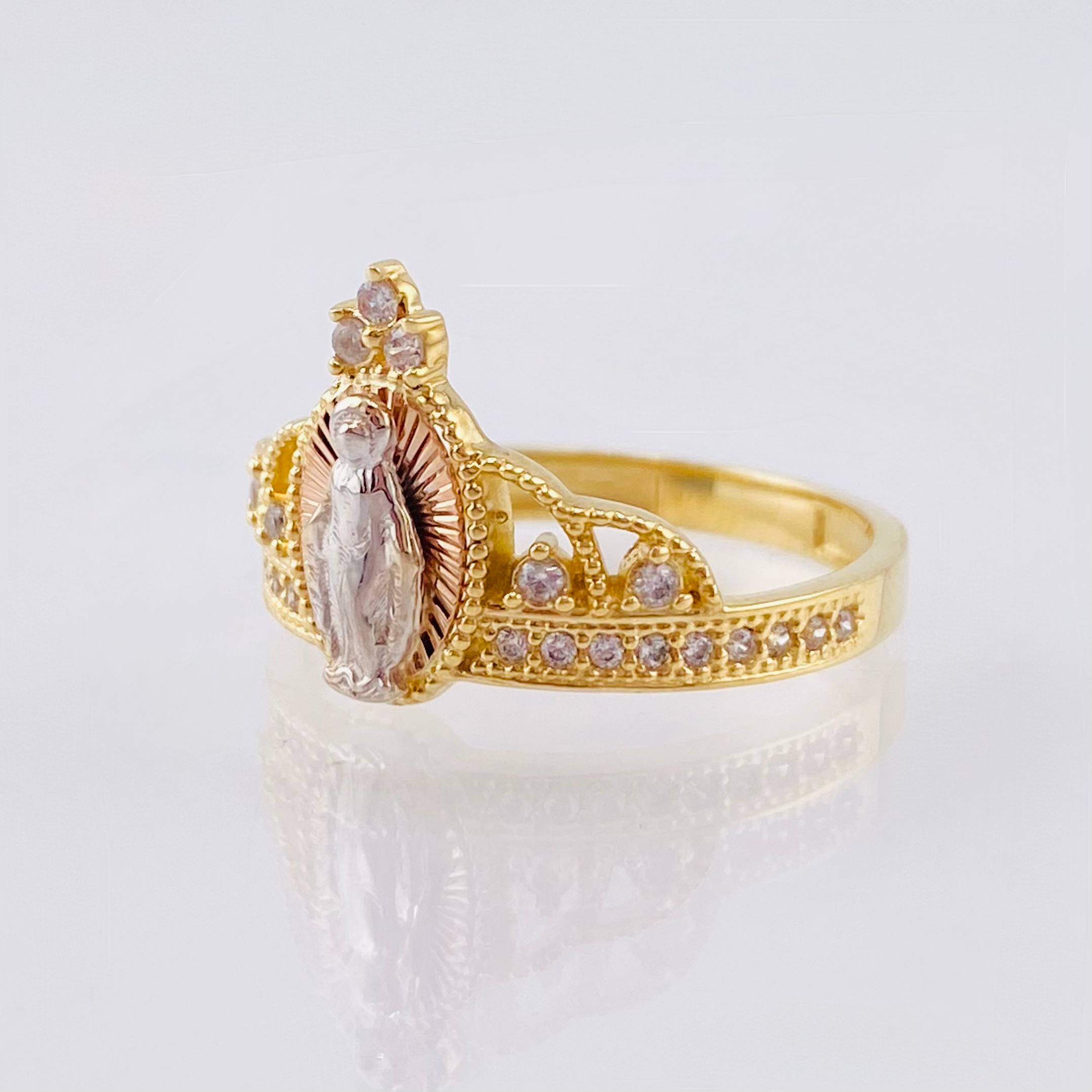 Anillo Corona Virgen Milagrosa 3.15gr / T7 1/2 / Tres Oros 18K