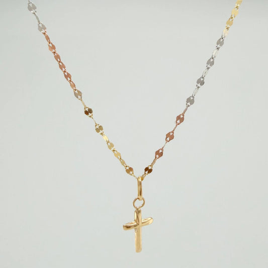 Set Cadena y Dije Flor Espejo + Cruz 1.15gr / 45.2cm / 1.52mm Tres Oros 18K (Oferta) $