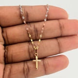 Set Cadena y Dije Flor Espejo + Cruz 1.15gr / 45.2cm / 1.52mm Tres Oros 18K (Oferta) $