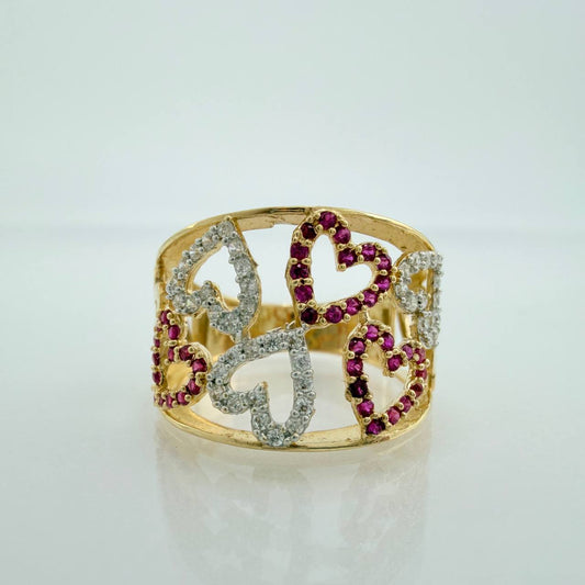 Anillo Lluvia De Corazones 3.8gr / T6 1/4 / Dos Oros Amarillo Blanco 18K
