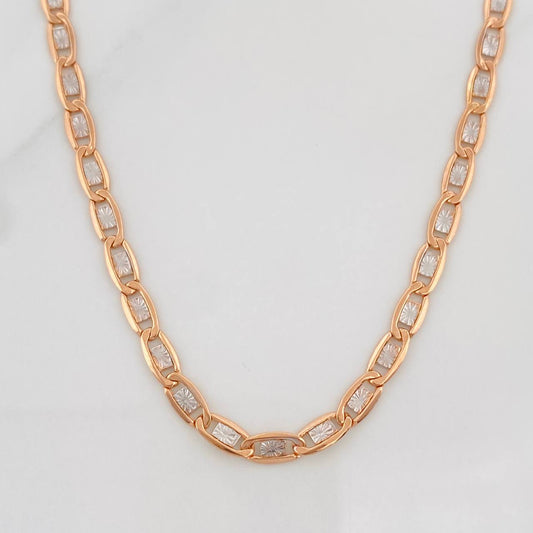 Cadena Escalera Plana 3.65g / 50cm / 2.82mm Dos Oros Blanco Rosa 18K