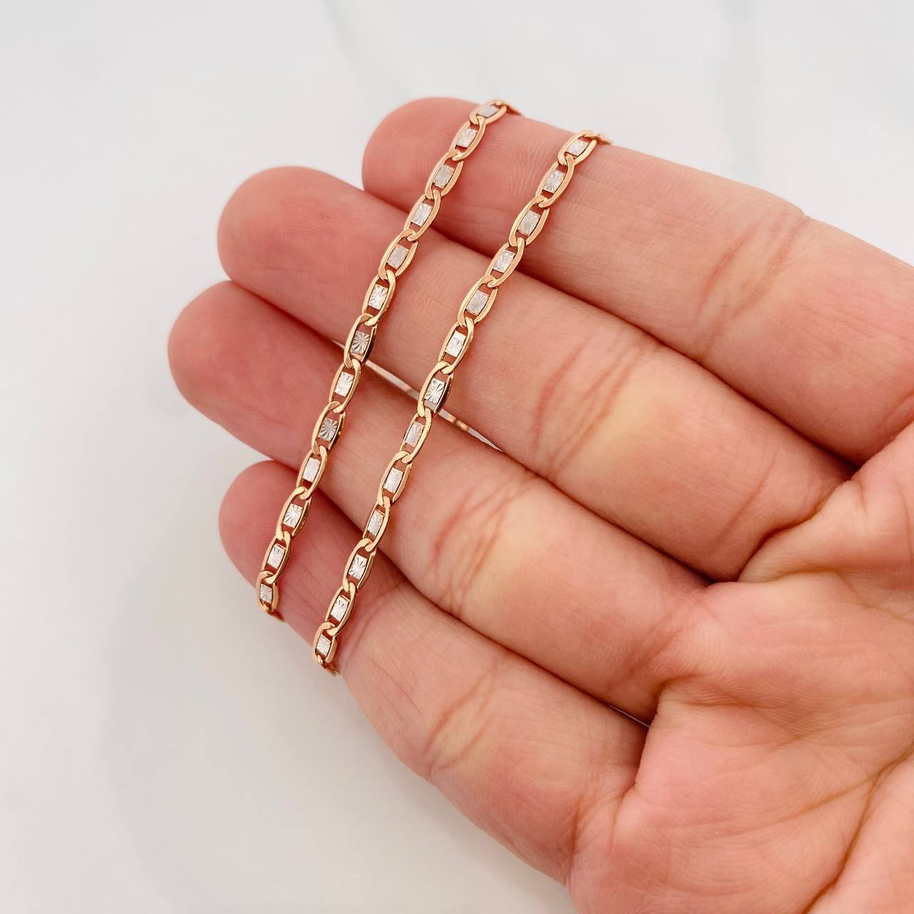 Cadena Escalera Plana 4.3g / 60cm / 2.81mm Dos Oros Blanco Rosa 18K