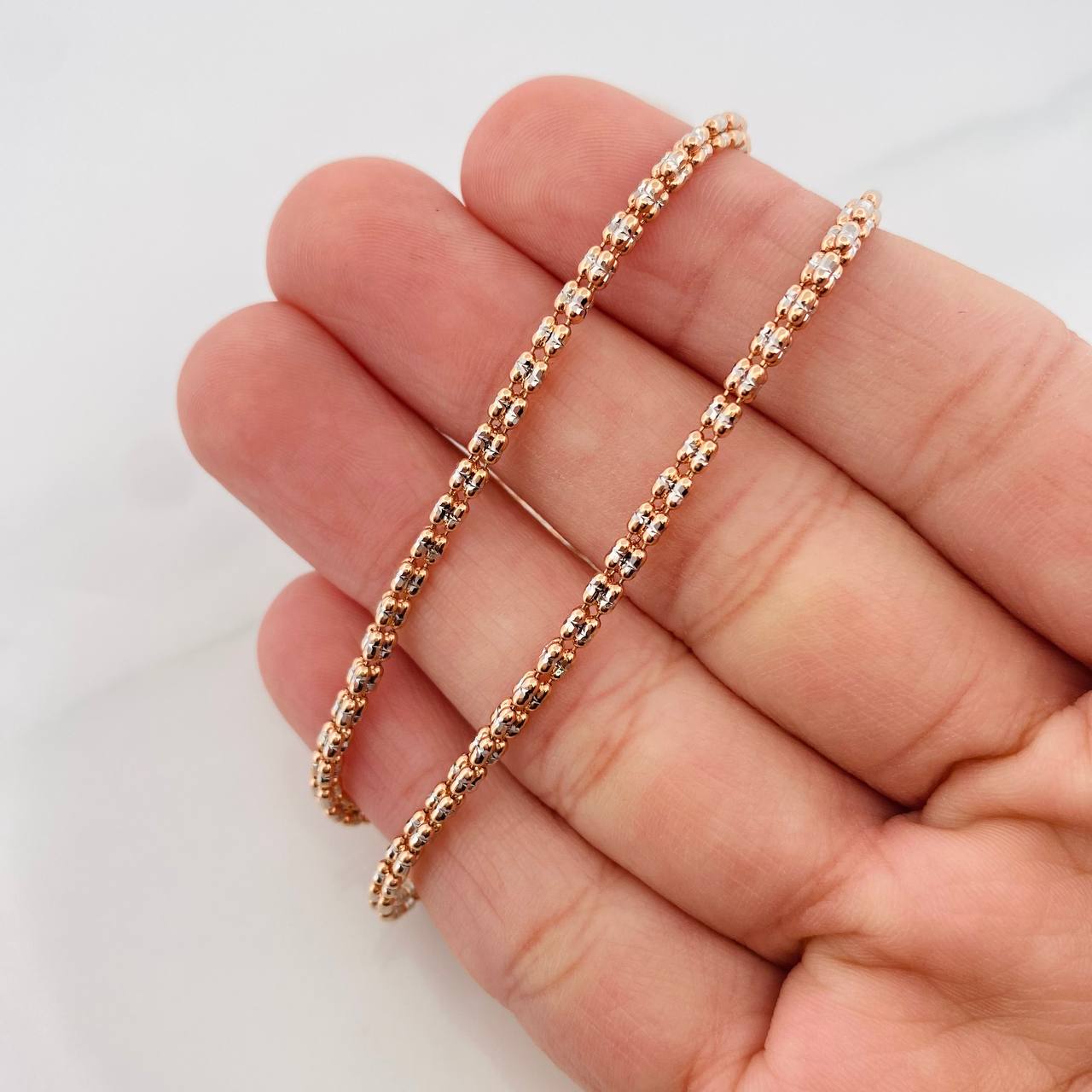 Cadena Ice 12.6g / 55cm / 2.42mm Dos Oros Blanco Rosa 18K
