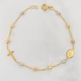 Pulso Modulable Denario Virgen Milagrosa Cruz 1.95g / 17cm - 17.4cm / 3mm Tres Oros 18K
