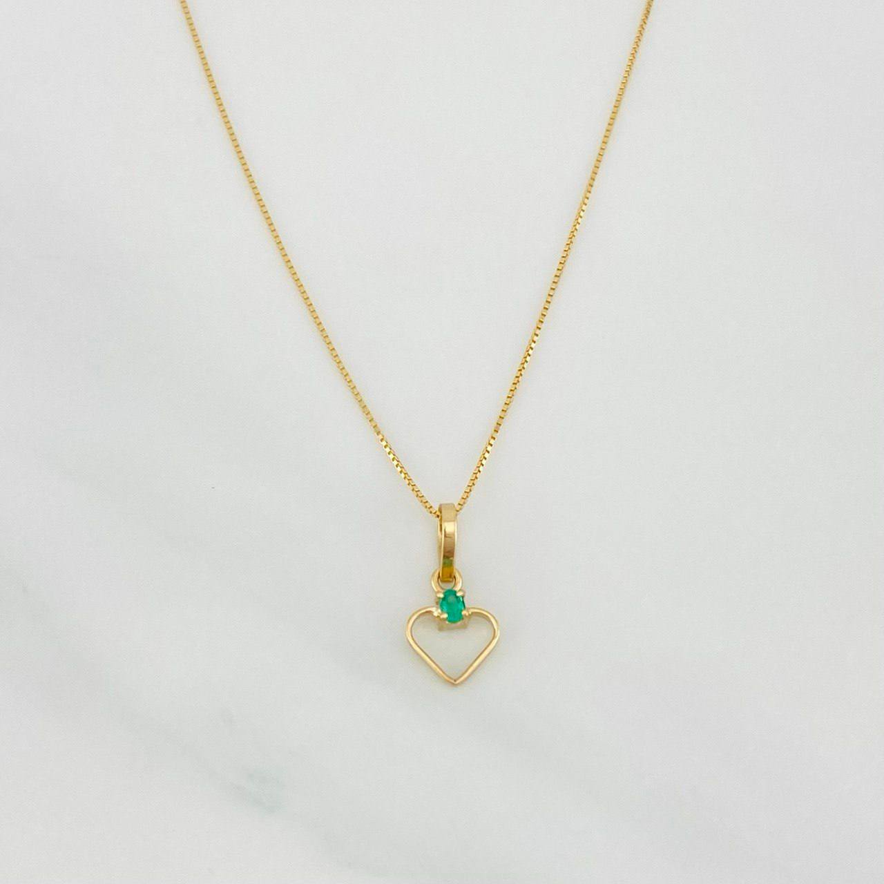 Set Cadena Veneciana + Dije Corazon Esmeralda 0.02pts / 1.3g / 40cm Oro Amarillo 18K