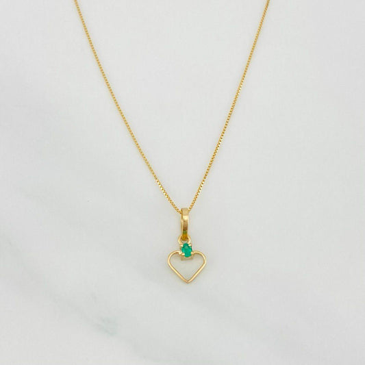 Set Cadena Veneciana + Dije Corazon Esmeralda 0.02pts / 1.3g / 40cm Oro Amarillo 18K