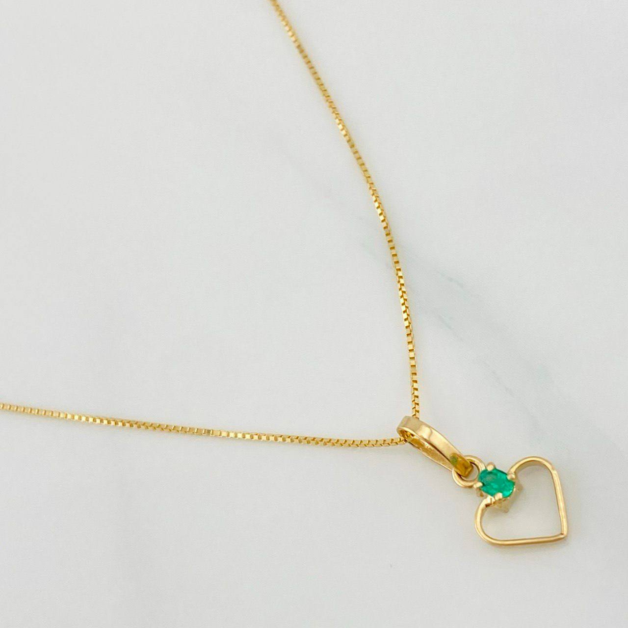 Set Cadena Veneciana + Dije Corazon Esmeralda 0.02pts / 1.3g / 40cm Oro Amarillo 18K