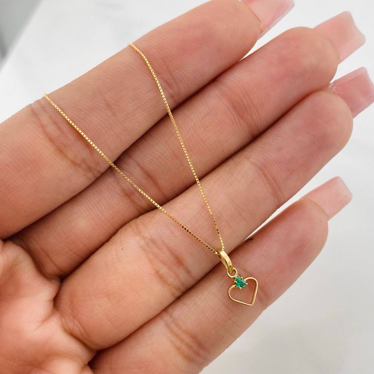 Set Cadena Veneciana + Dije Corazon Esmeralda 0.02pts / 1.3g / 40cm Oro Amarillo 18K