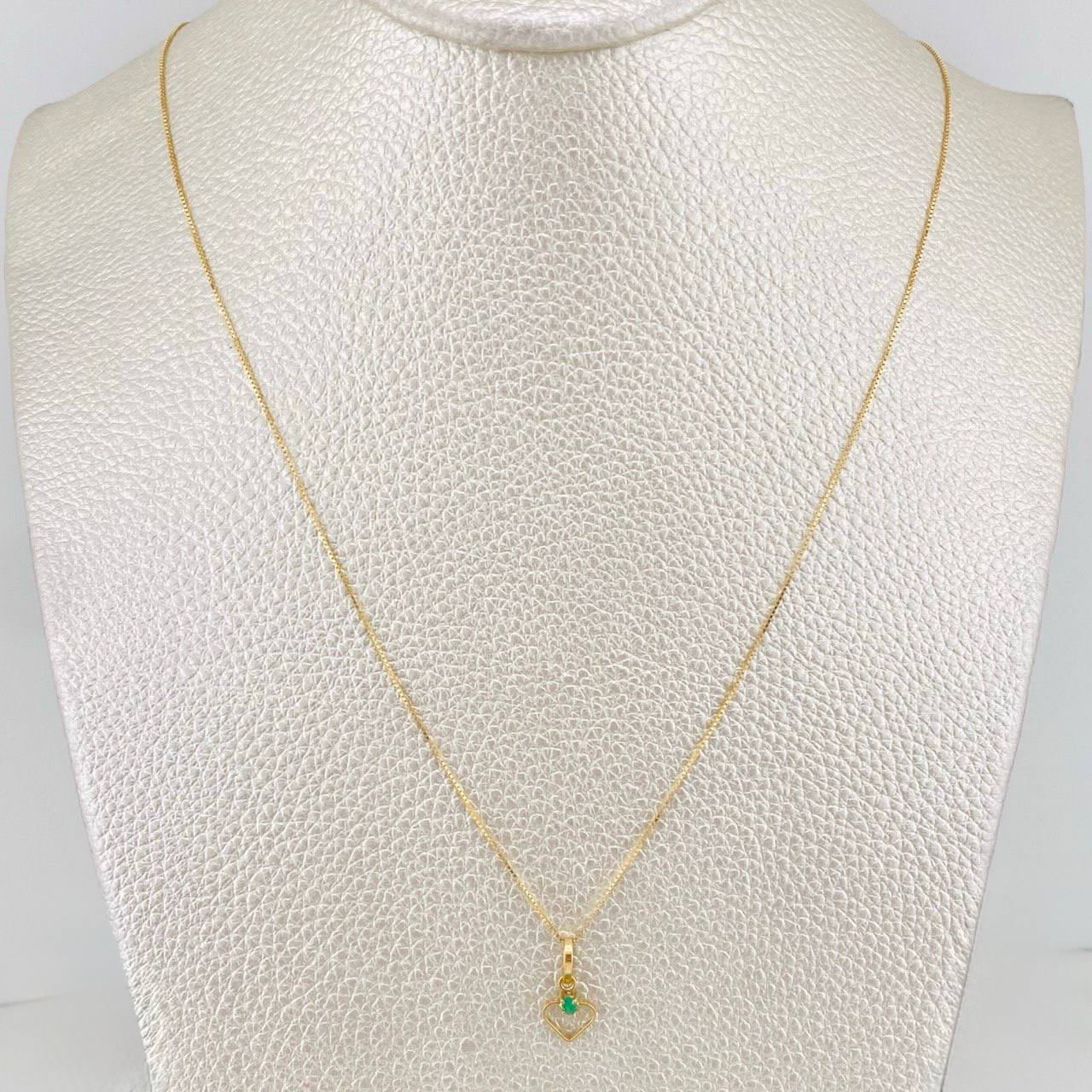 Set Cadena Veneciana + Dije Corazon Esmeralda 0.02pts / 1.3g / 40cm Oro Amarillo 18K