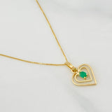 Set Cadena Veneciana + Dije Corazon Palpito Esmeralda 0.05pts / 1.5g / 40cm Oro Amarillo 18K