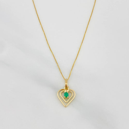 Set Cadena Veneciana + Dije Corazon Palpito Esmeralda 0.05pts / 1.5g / 40cm Oro Amarillo 18K